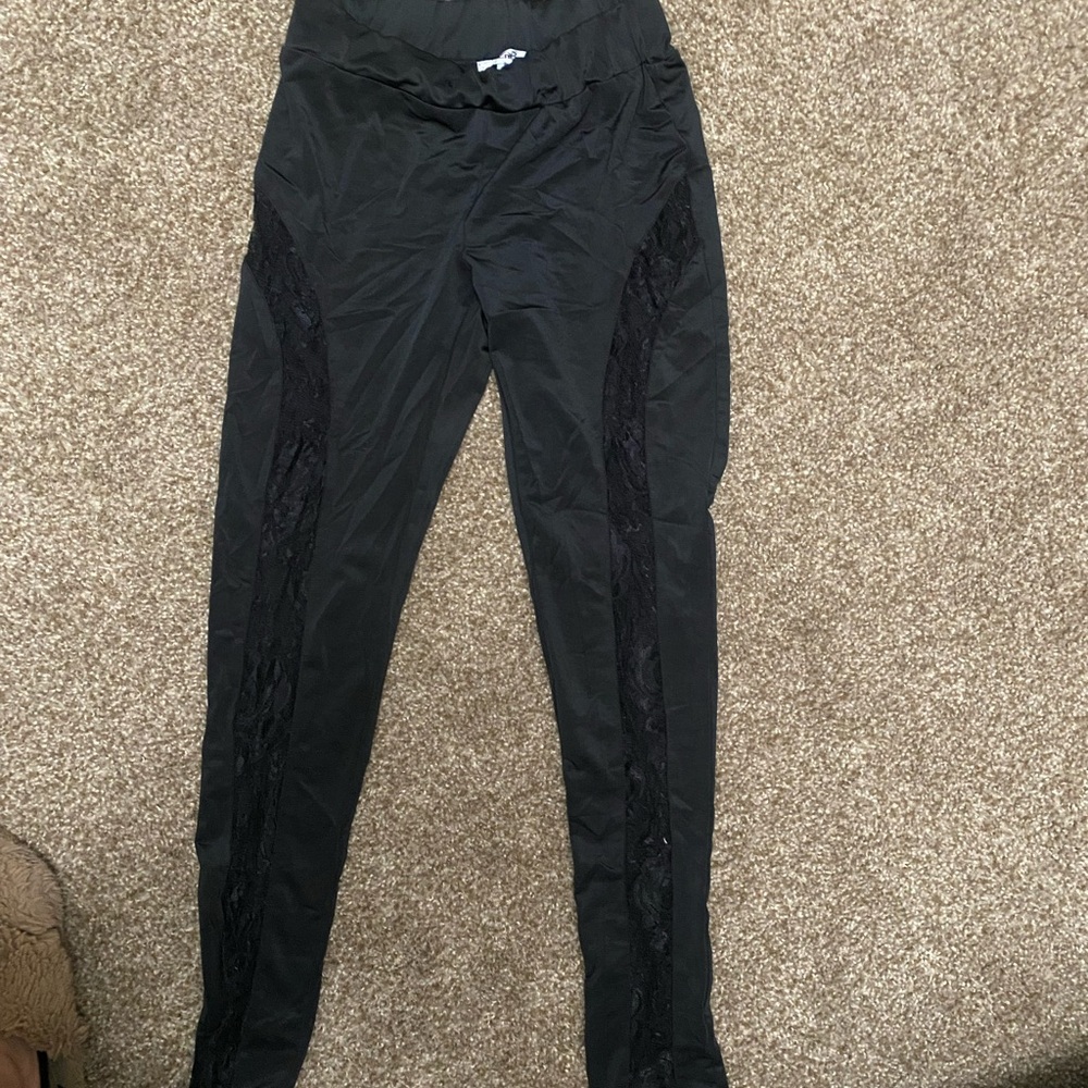 Black Lace Trim Pants